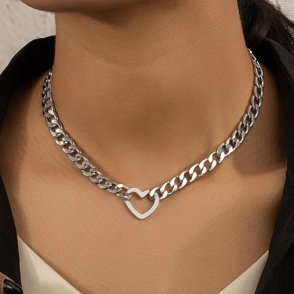 Stainless Steel Heart Chunky Chain Necklace